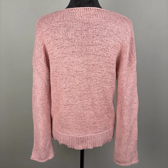 Philosophy Pink Cotton Knit V-Neck Sweater Size Large EUC Soft Oversized Boho - Picture 4 of 12